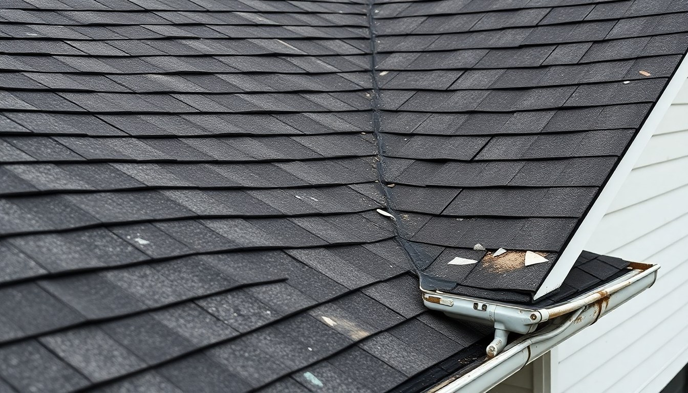 Aged asphalt shingle roof with granule loss before repair