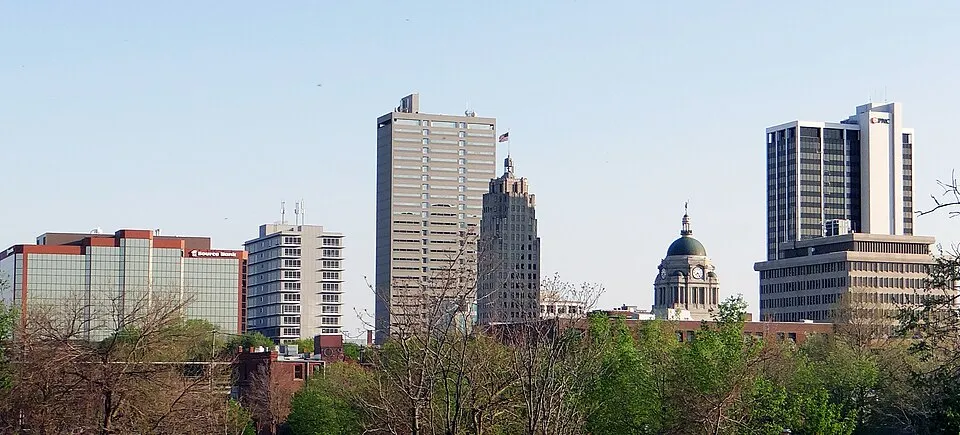 Fort Wayne, Indiana: Downtown Fort Wayne, Indiana Skyline from Old Fort, May 2014